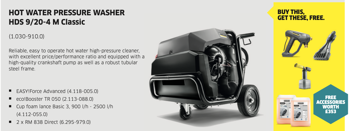 Bundle Deal - HOT WATER PRESSURE WASHER HDS 9/20-4 M Classic