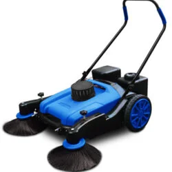 Scrubby SW100 manual push along sweeper for sweeping dust and debris from a variety of surfaces such as paths, playgrounds, yards, driveways, streets and more